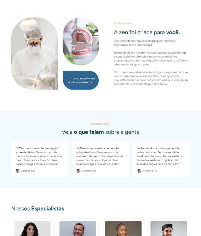 Secao de sobre a Zen no resultado final do website